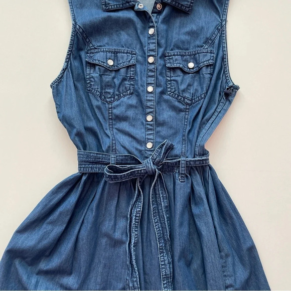 GUESS Chambray Blue Sleeveless Summer Mini Dress with Tie Size XS - Picture 4 of 11